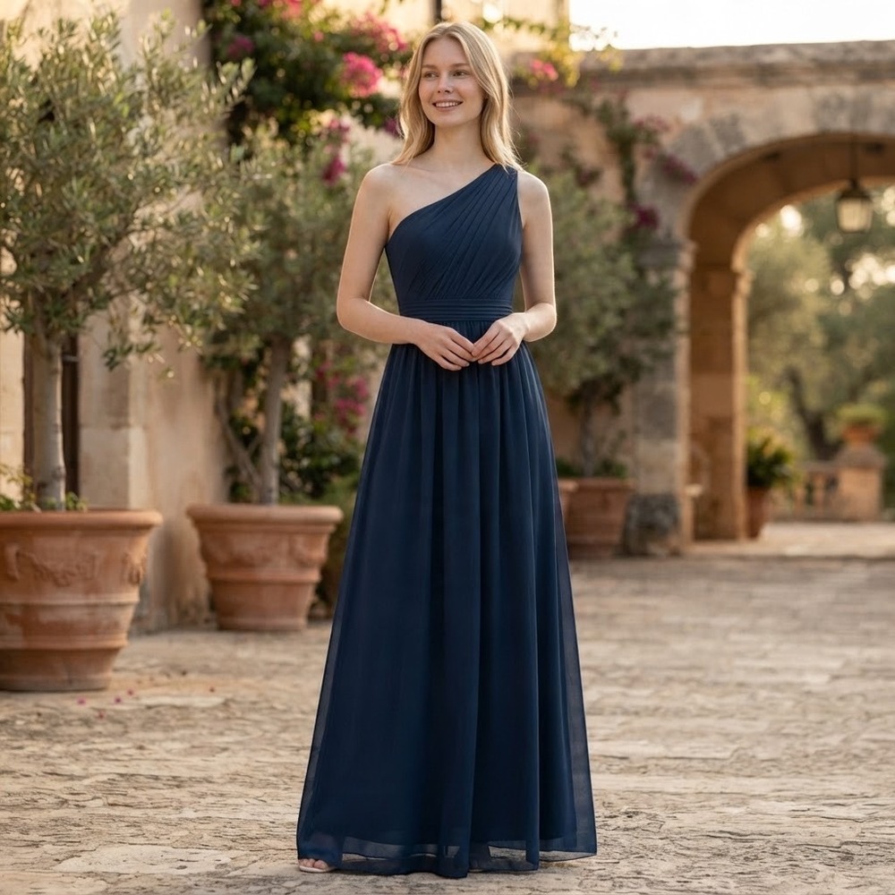 Azazie Blushmark Womens Blue One Shoulder Bridesmaids Dress Size OX
